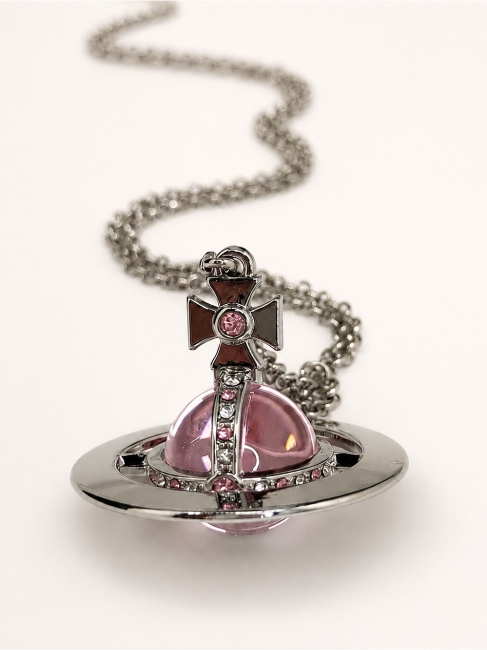 Vivienne Westwood Silver-Tone Pink Orb Pendant Cross Necklace